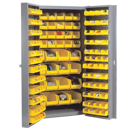GLOBAL INDUSTRIAL Bin Cabinet With 40 Inner & 96 Door Yellow Bins, Assembled, 38x24x72 603401YL